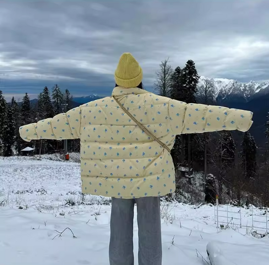 Loose Hooded Floral Cotton Quilted Casual Jacket Winter Coat