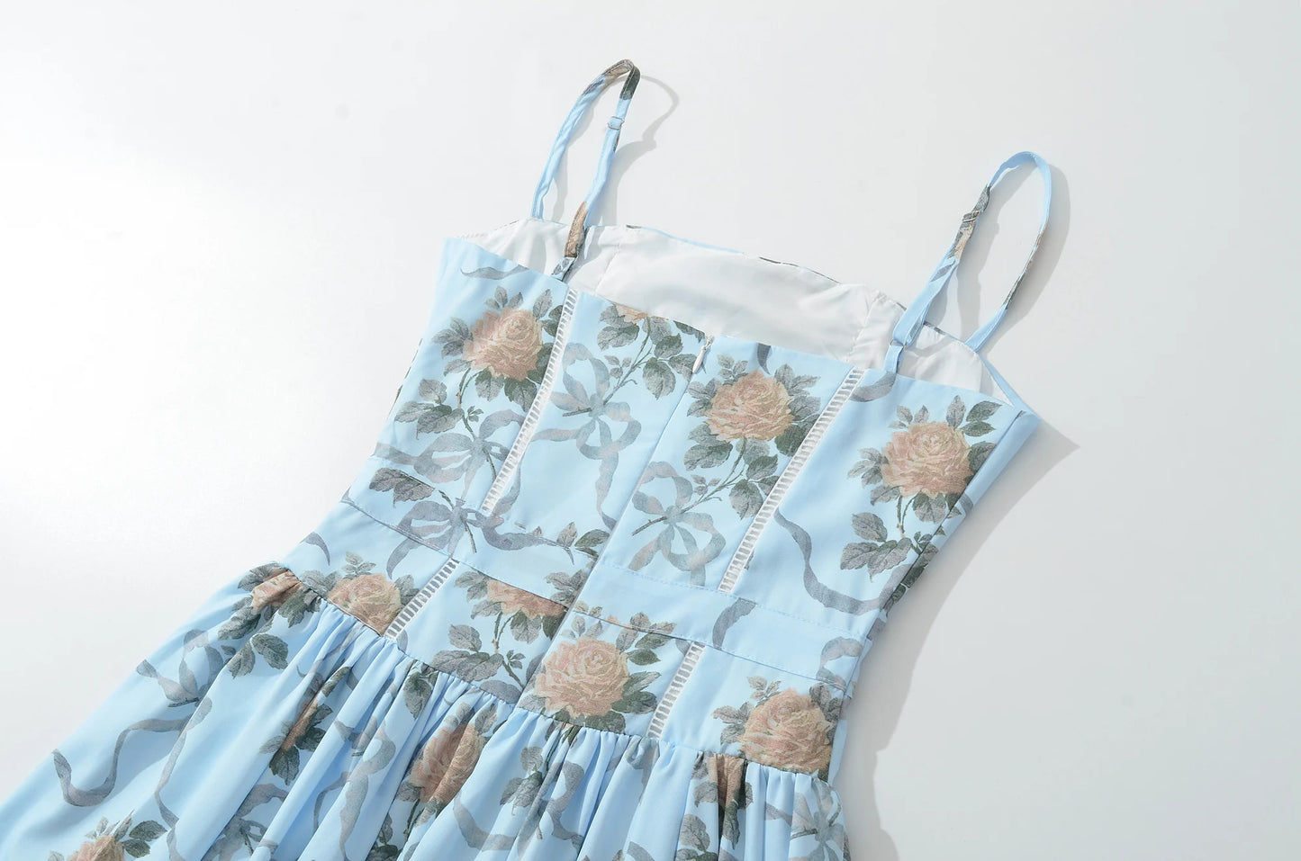 Floral Rose Print Corset Bust Midi Dress