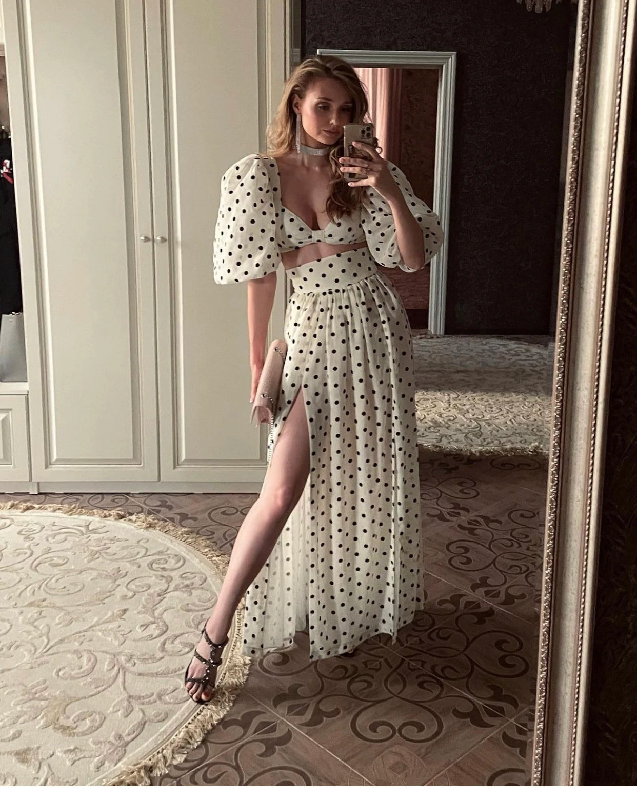 Short Tops And Split Long Skirt Women Dress Set
