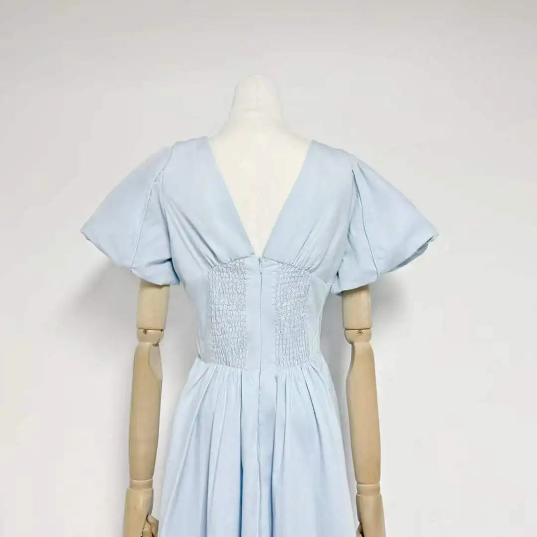 Puff Sleeve Corset V-Neck Midi Dress