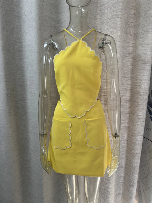 high quality top and Limoncello Mini Skirt embroidered scallop edge vocation beach women sets