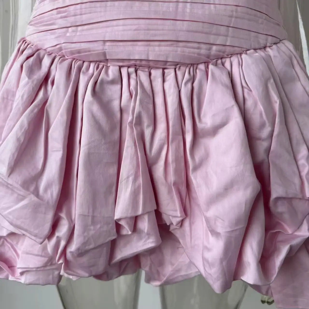 Pastel Pink Folds Sleeveless Bubble Hem Beach Mini Dress