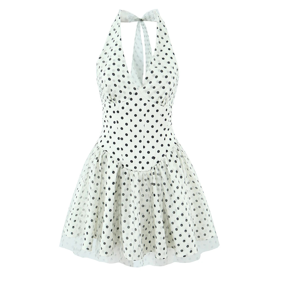 Polka Dot Halter Corset Tulle Mini Dress