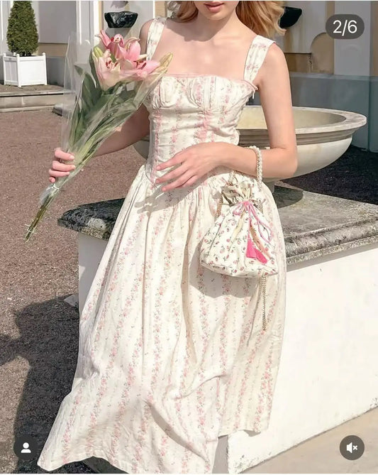 Cottagecore Floral Corset Maxi Dress