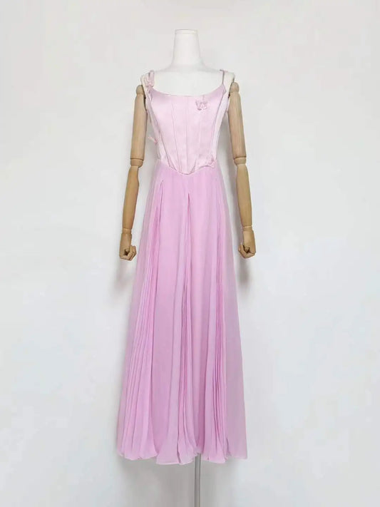 Butterfly Applique Corset Chiffon Maxi Dress