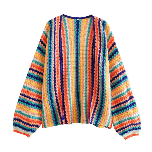 New Women Autumn Female Casual Streetwear Long Sleeve Colorful Cardigan Knitted Open Stitch Sweater