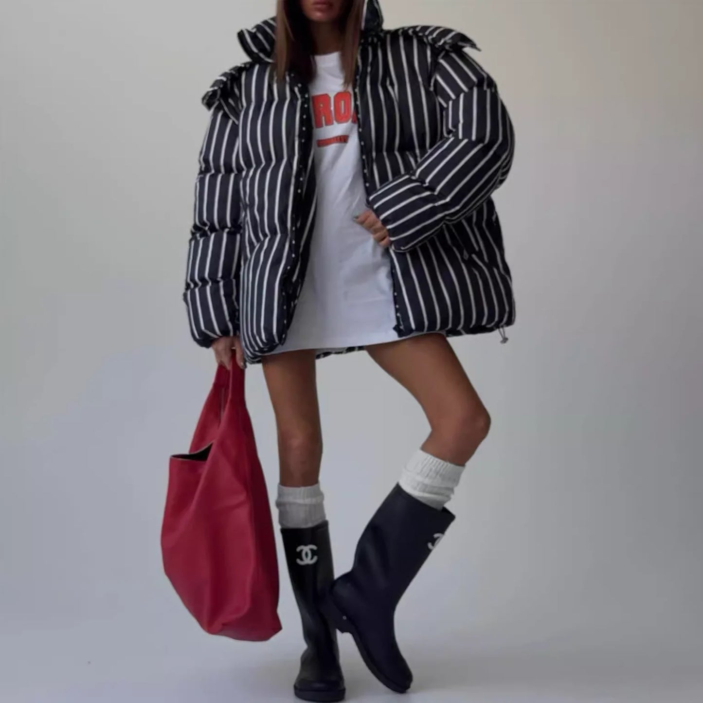 Thick Warm Stand Collar Hooded Zipper Street Outwear Cotton Coats