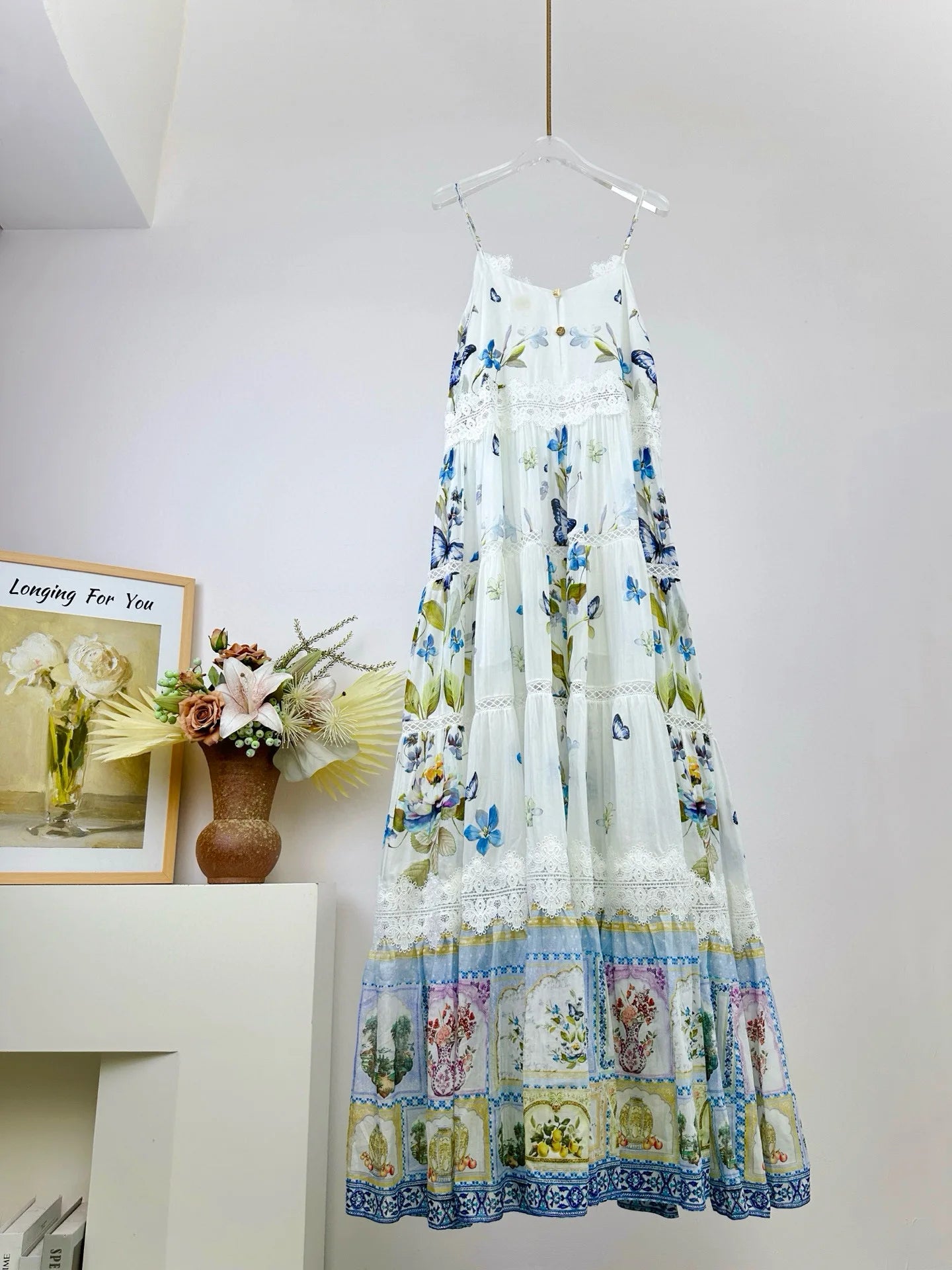 V-neck Floral Patchwork Sleeveless Long Dress