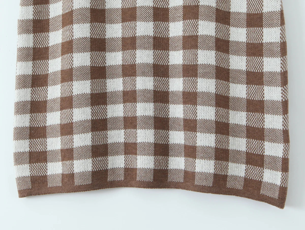 Knitted Plaid Strap Sleeveless Mini Dress