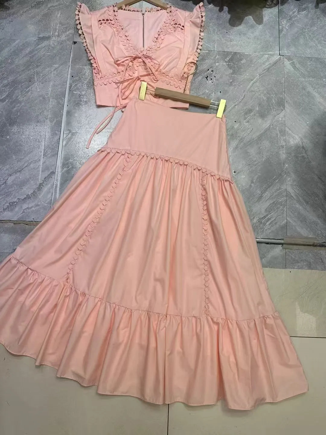 V-neck Top and A-line Loose Skirts Sets