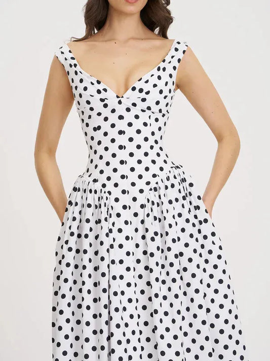 Retro Polka Dot Sweetheart Fit-and-Flare Midi Dress