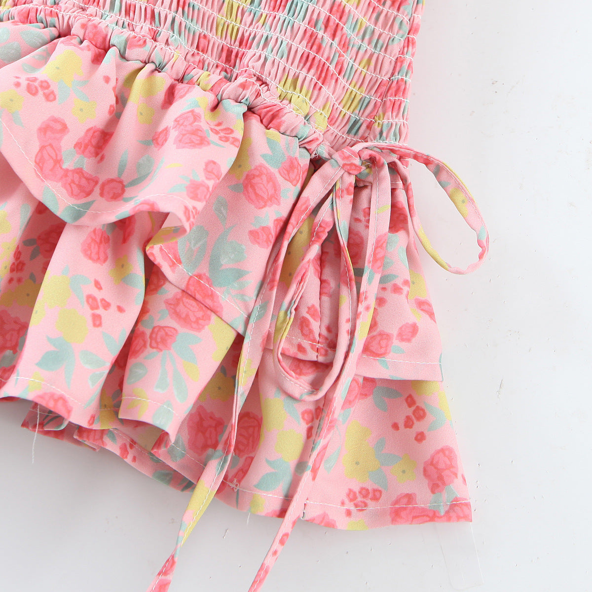 Short Sleeve Floral Print Pink A-line Women Mini Dress