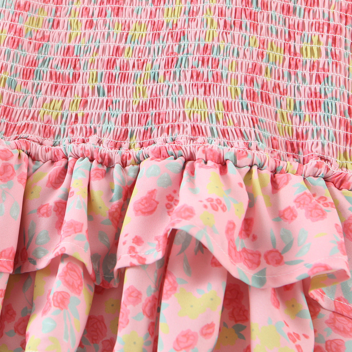 Short Sleeve Floral Print Pink A-line Women Mini Dress
