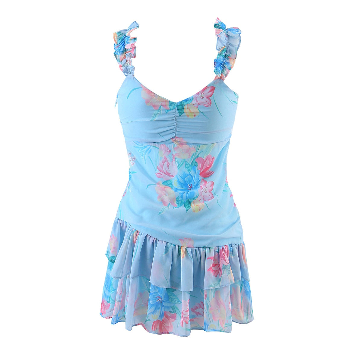 V-neck Sleeveless Blue Mermaid Sexy Mini Dress