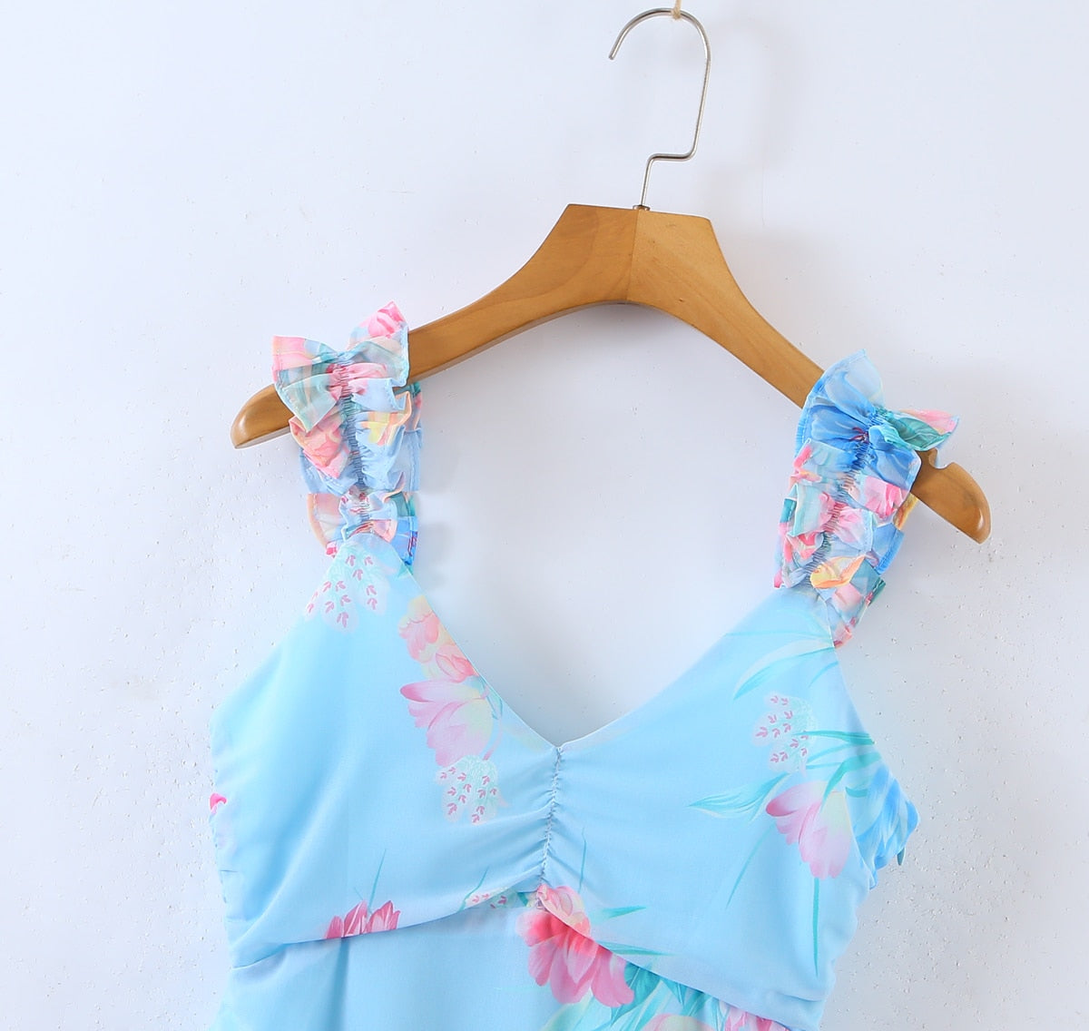V-neck Sleeveless Blue Mermaid Sexy Mini Dress