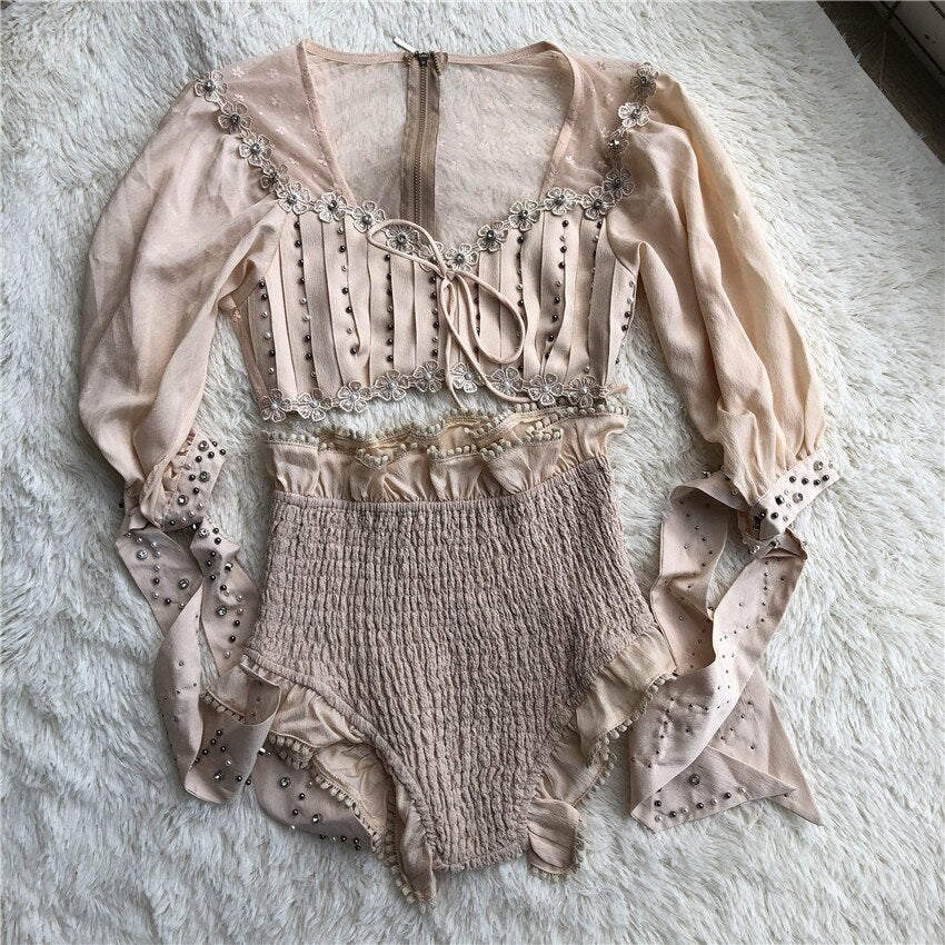 Women Cream Sets 1/2 Sleeve V-neck Top and Shorts