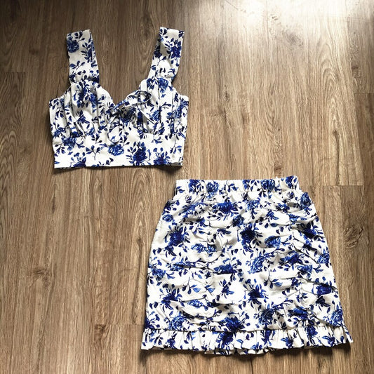 Sexy Draped Women Sets Strap Top and Skirts