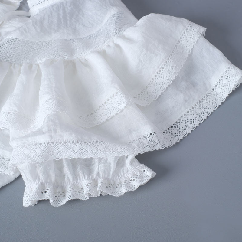 Short Sleeve White Lace Patchwork Mini Dress
