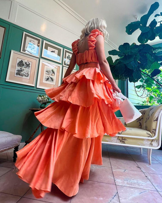 Sexy Top and High Waist Ruffled Layer Skirts Sets