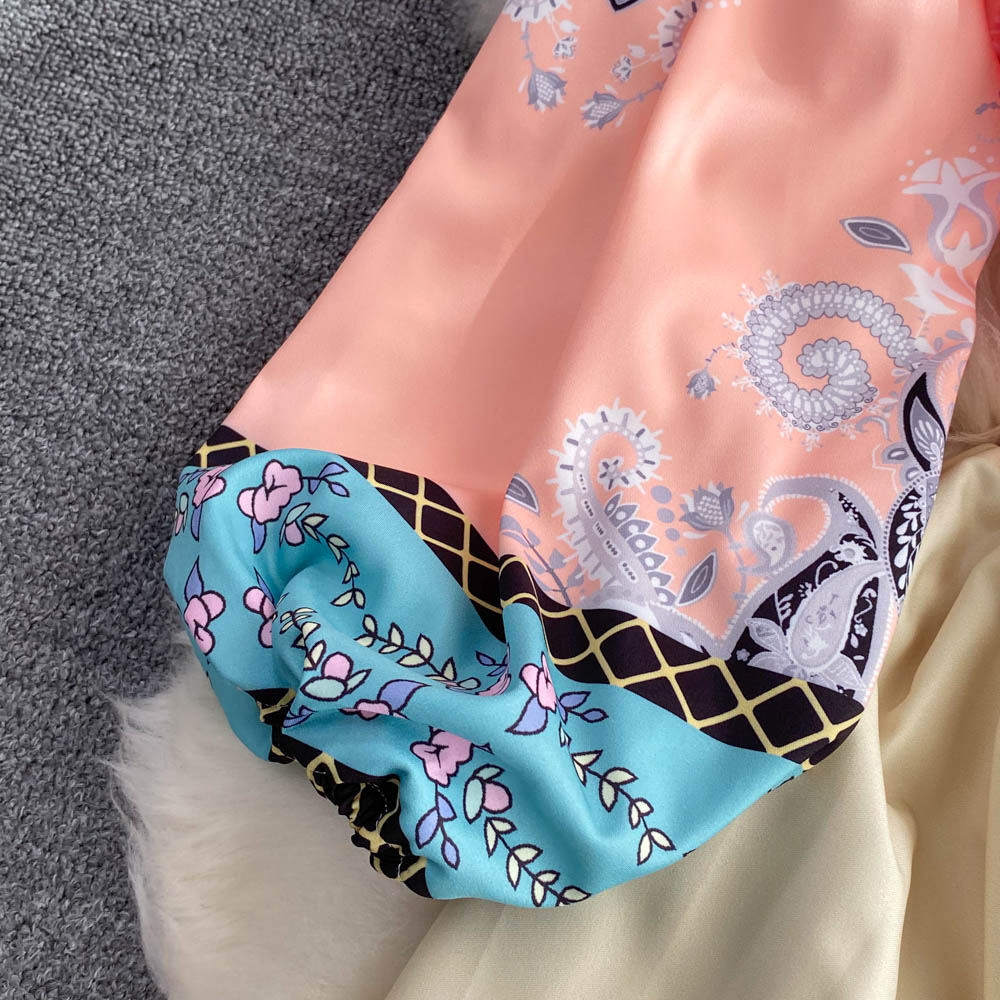 Vintage Print Palace Women Long Sleeve Ladies Party Long Dress