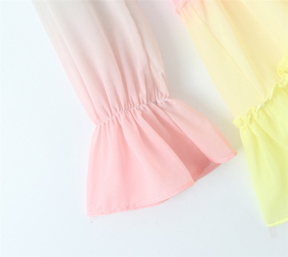 Long Sleeve V-neck Colorful Ruffled A-line Mini Dress