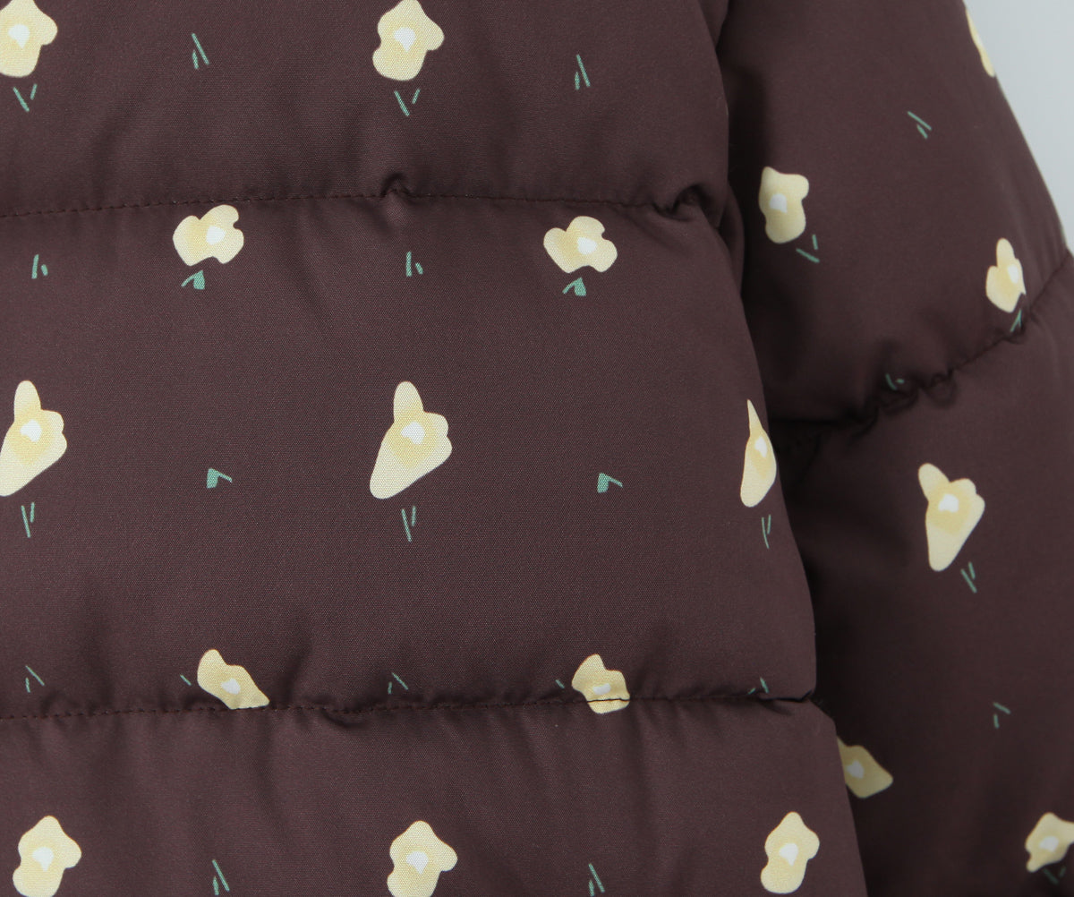 Hooded Flower Printed Women's Cotton Coat