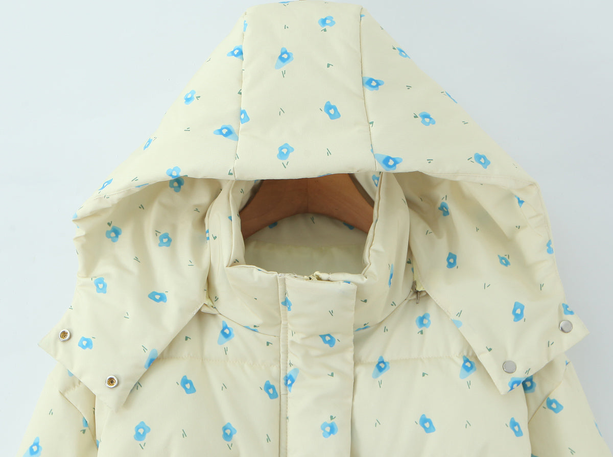 Loose Hooded Floral Cotton Quilted Casual Jacket Winter Coat