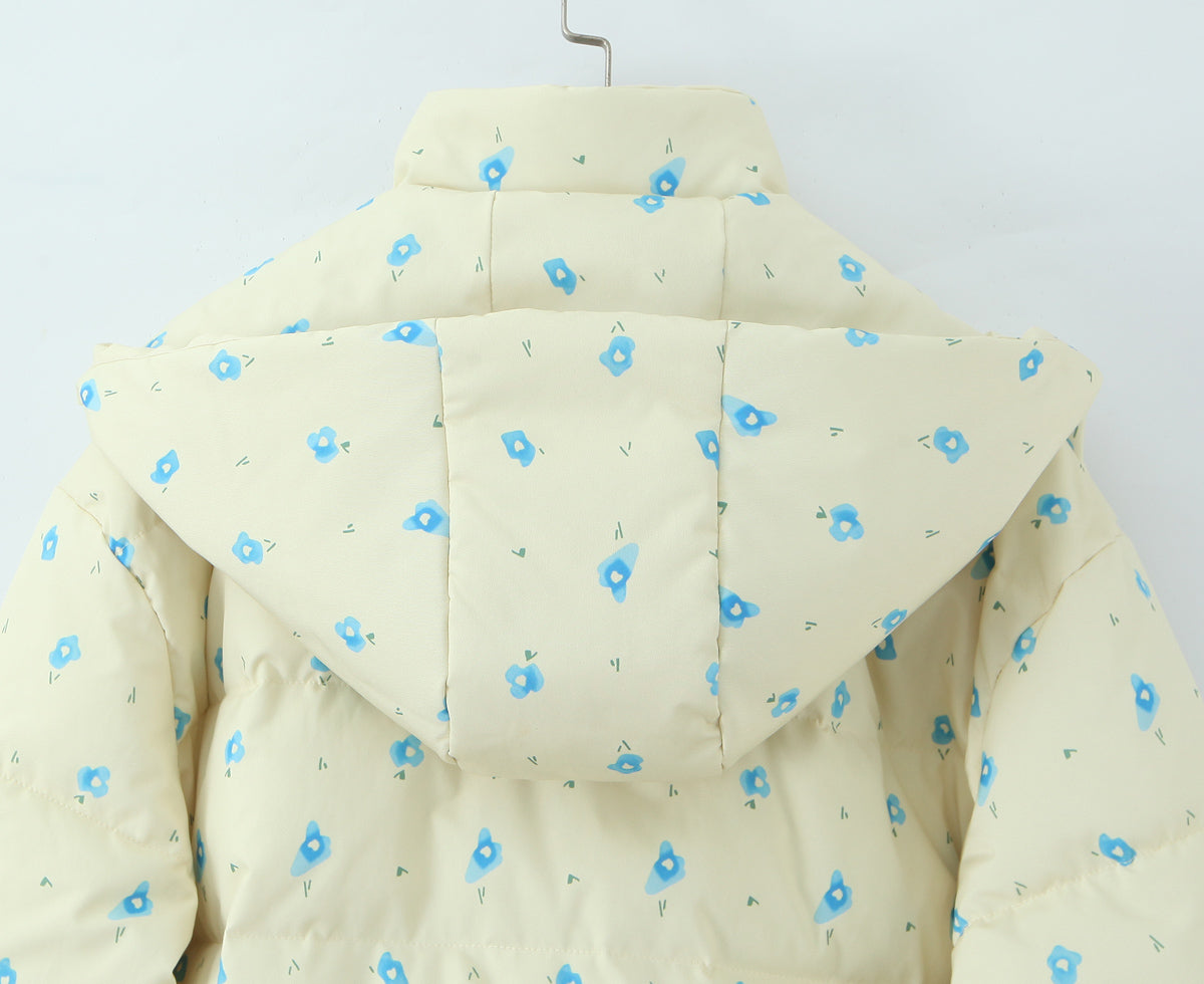 Loose Hooded Floral Cotton Quilted Casual Jacket Winter Coat