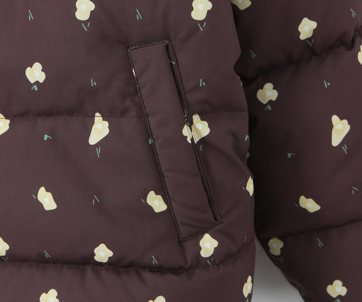 Hooded Flower Printed Women's Cotton Coat