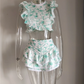 Print Ruffled Women Set-Elastic Waistband Cropped Top With Ruffle Mini Shorts