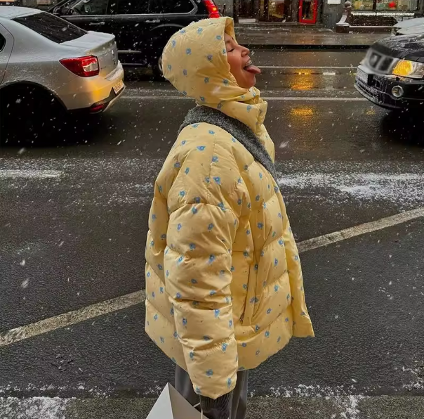 Loose Hooded Floral Cotton Quilted Casual Jacket Winter Coat