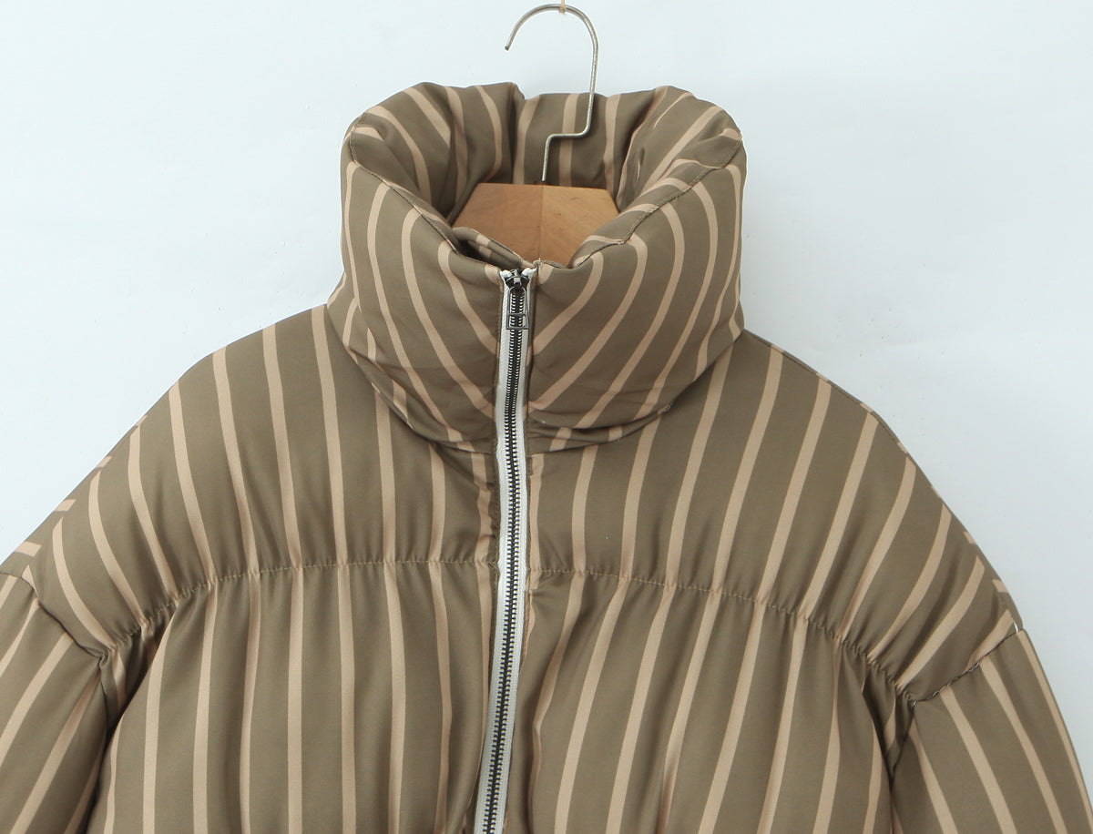 Loose Elegant Stree Jacket Lace Up Long Sleeve Stand-Up Collar Cotton Coats