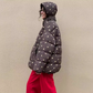 Hooded Flower Printed Women's Cotton Coat