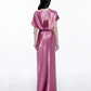Satin Cowl Neck Ruched Waist Maxi Dress