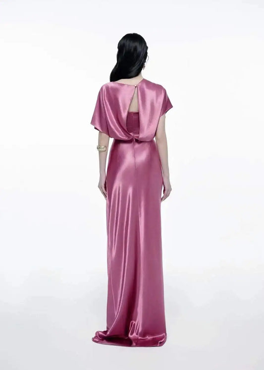 Satin Cowl Neck Ruched Waist Maxi Dress