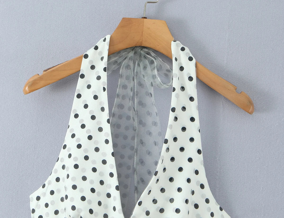 Polka Dot Halter Corset Tulle Mini Dress