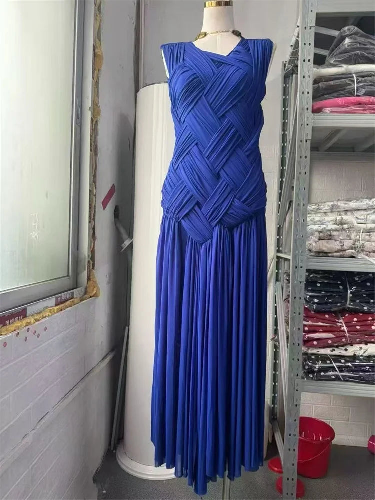 O-neck Sleeveless Knitting Slim Defied Waist Long Dress Knitted Split Holiday Autumn Dress