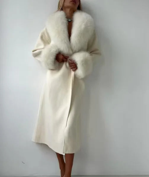 Solid Full Sleeve Feathers With Belt Long Trench Coat
