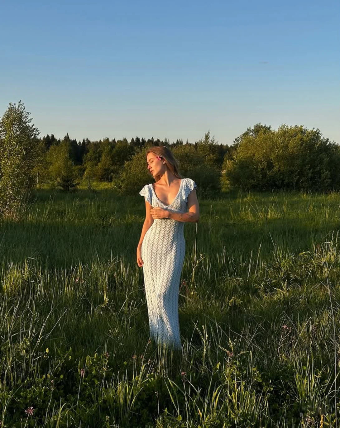 Backless Crochet Knit Bodycon Maxi Dress