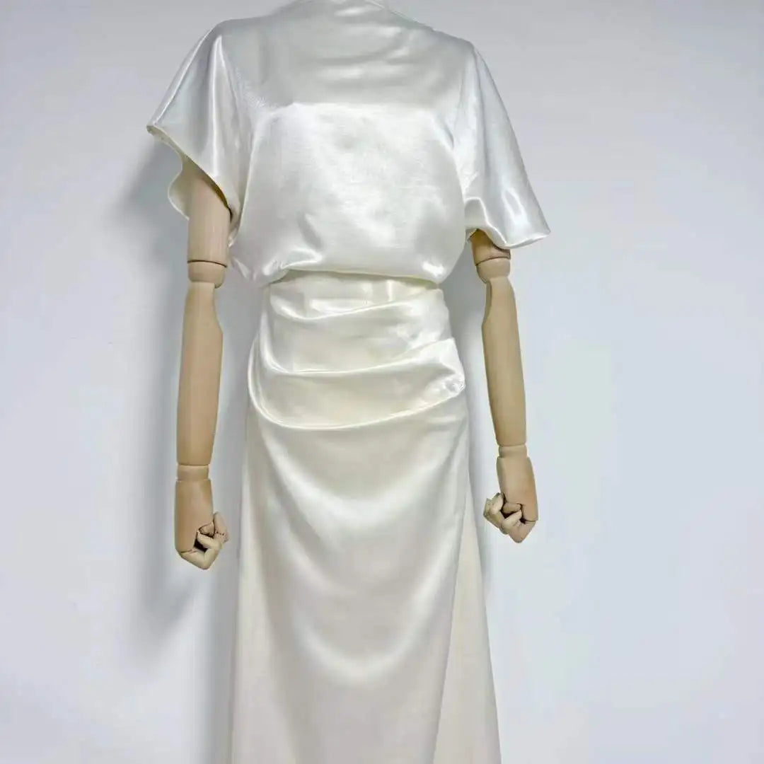 Satin Cowl Neck Ruched Waist Maxi Dress