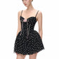 Polka Dot Corset Mini Dress with Pink Rose Applique