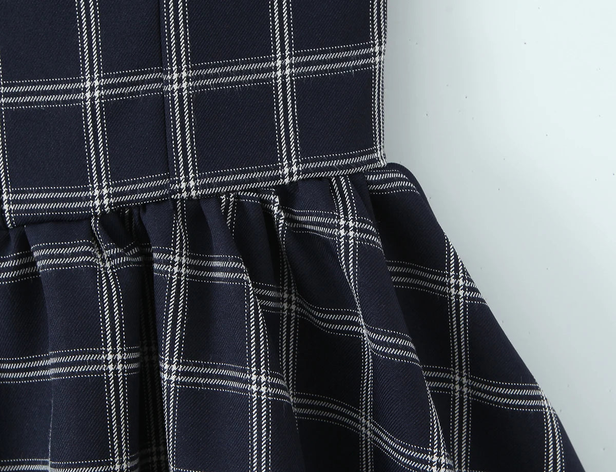 Blue Plaid Sweetheart Neck Bubble Hem Mini Dress