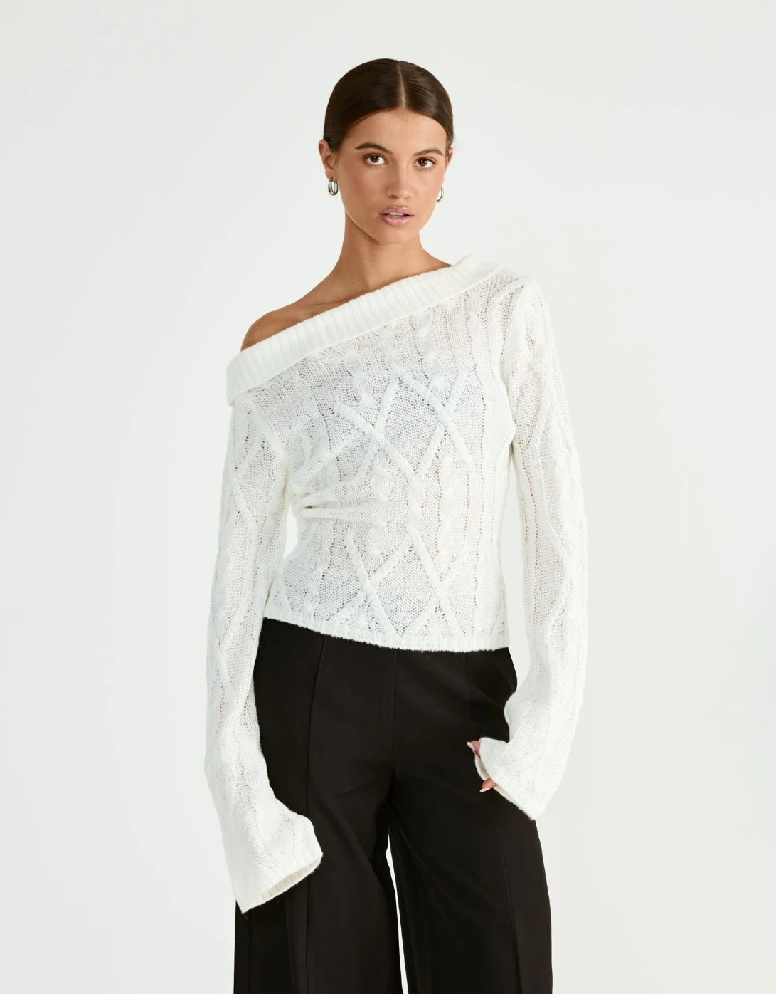 Solid O-neck Full Sleeve Striped Knitted Hollow Out Short Sweaters Pullovers