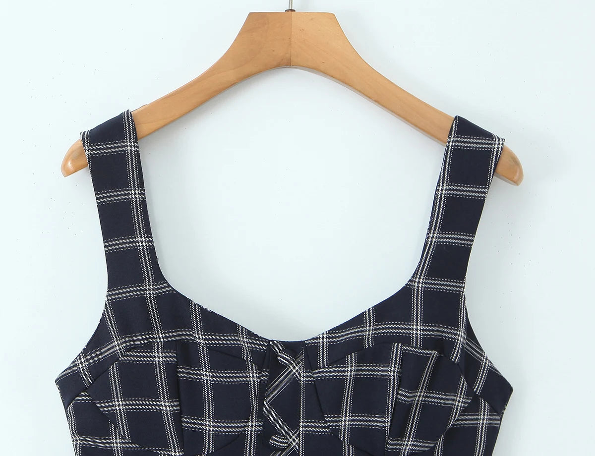 Blue Plaid Sweetheart Neck Bubble Hem Mini Dress