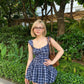 Blue Plaid Sweetheart Neck Bubble Hem Mini Dress