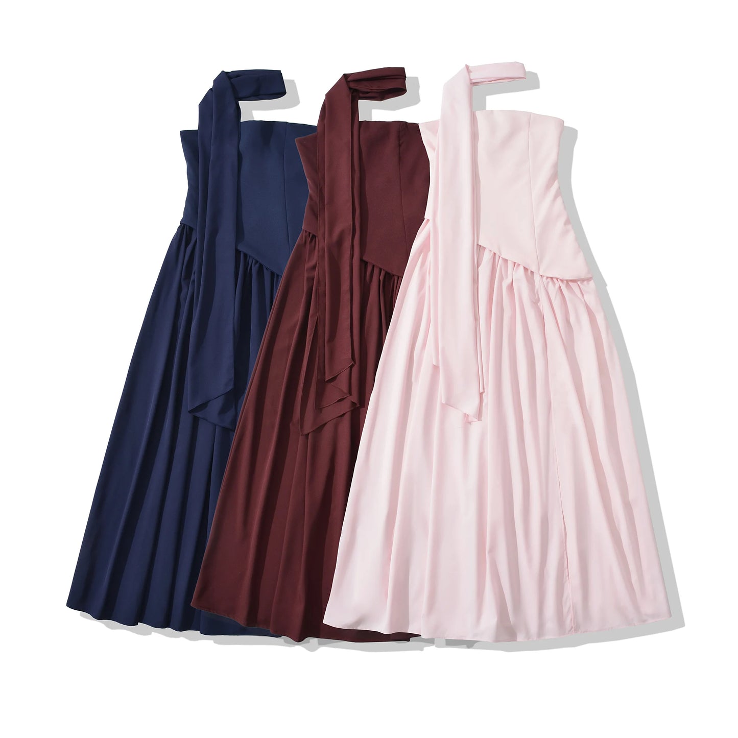 Solid Strapless Sleeveless with Binding Tape Split Party Dress