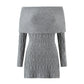 Knitted Solid Full Sleeve Striped Slash Neck Mini Dress