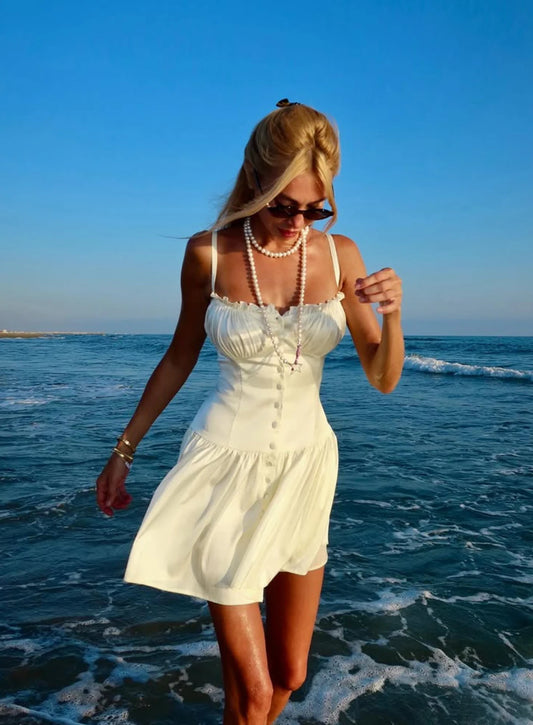 Satin Lace-Up Back Ruffled Bust Mini Dress