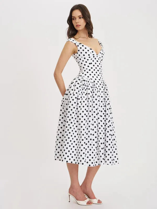 Retro Polka Dot Sweetheart Fit-and-Flare Midi Dress