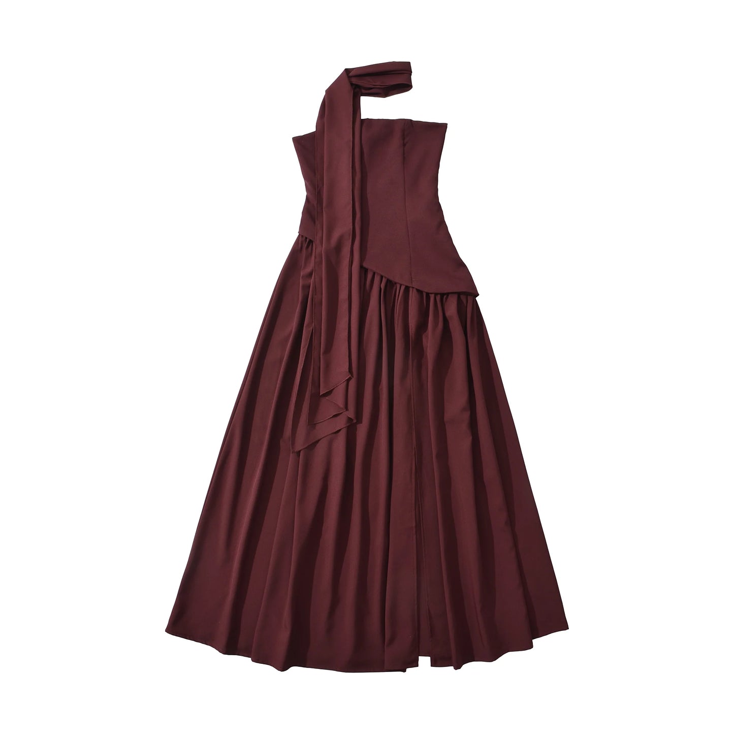 Solid Strapless Sleeveless with Binding Tape Split Party Dress